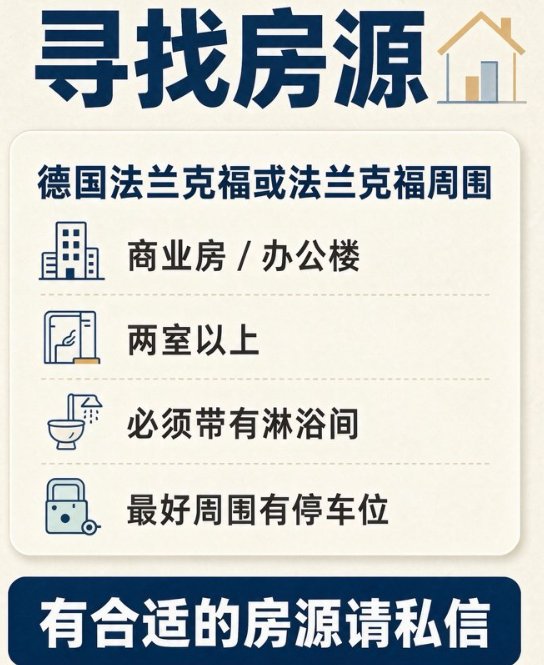 【法兰克福及周边】诚意求租办公楼/商业楼（有介绍酬谢金）