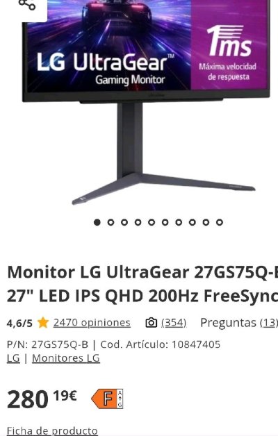 【马德里】LG UltraGear电竞显示屏出售（27寸2K 200Hz，160€）