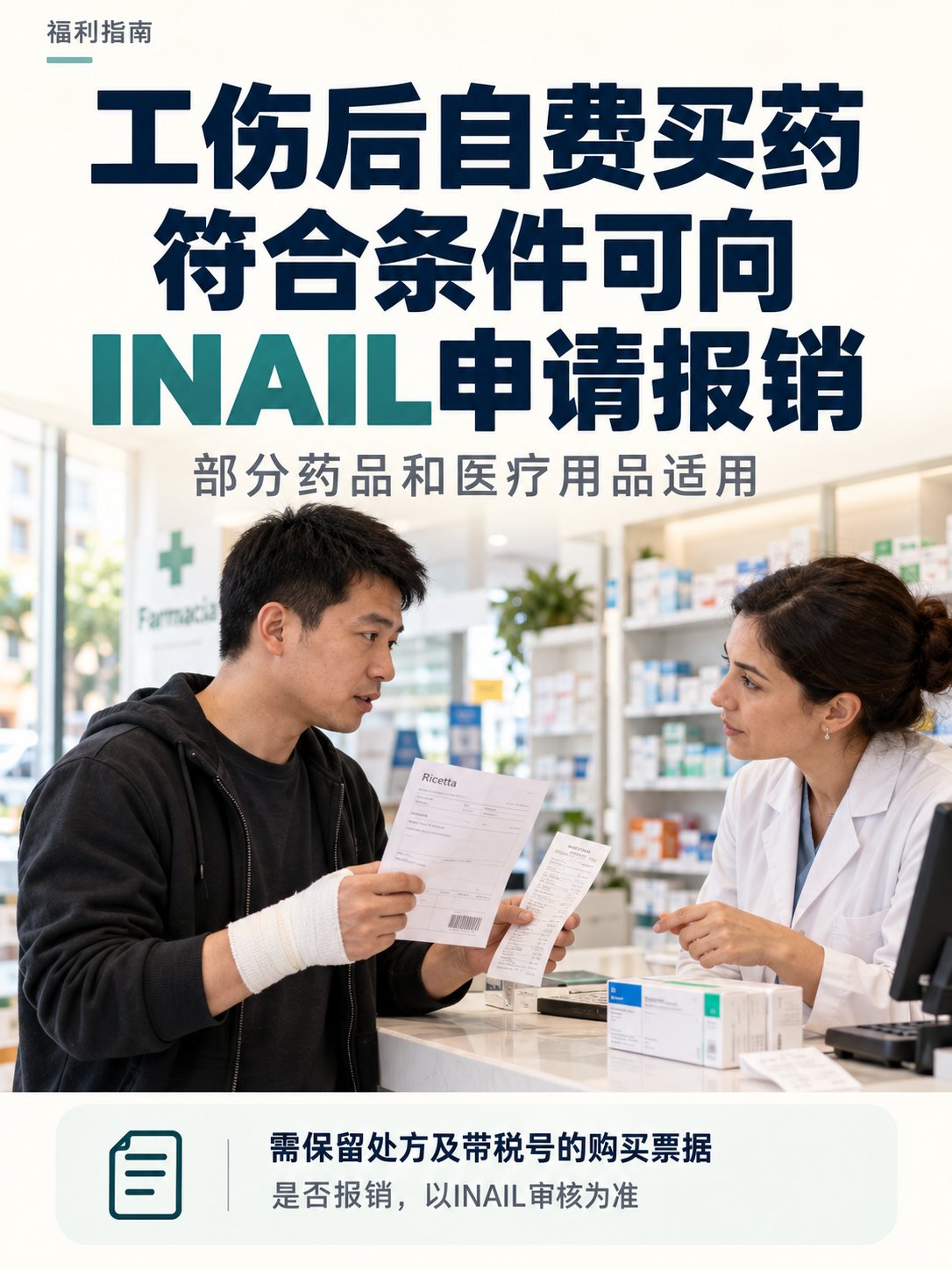 工伤后自费买药，符合条件可向INAIL申请报销！
