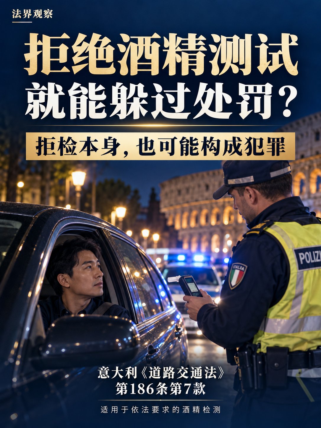 在意大利，拒绝酒精测试，就能躲过酒驾处罚？