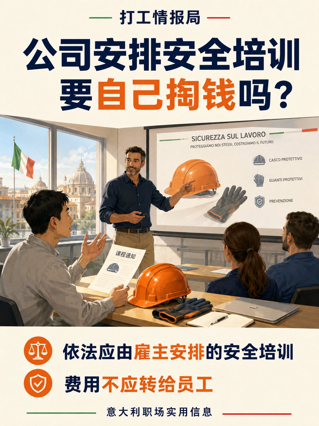 在意大利，公司安排的安全培训，要自己掏钱吗？