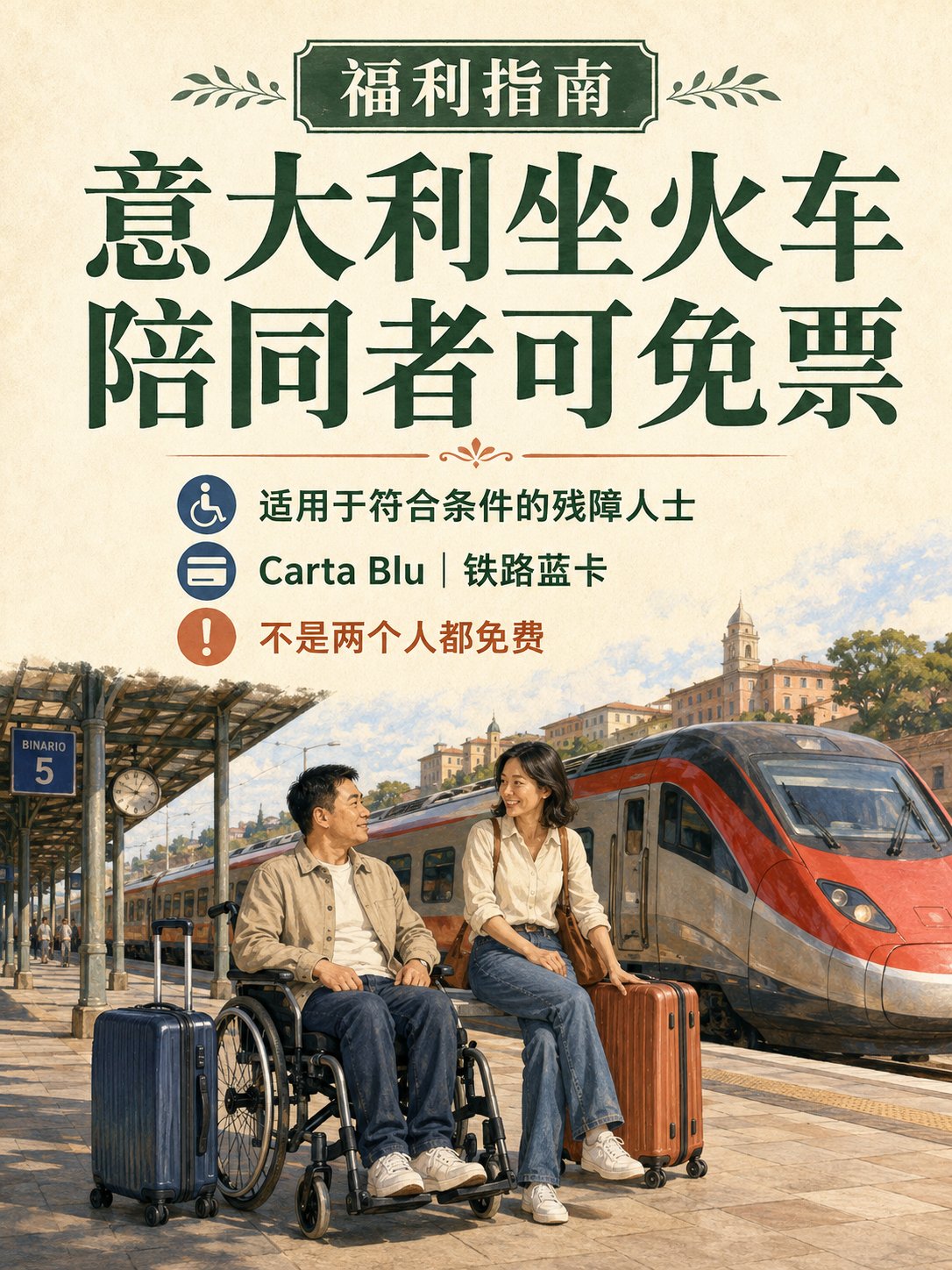 意大利坐火车，符合条件的残障人士可带一名陪同者免票