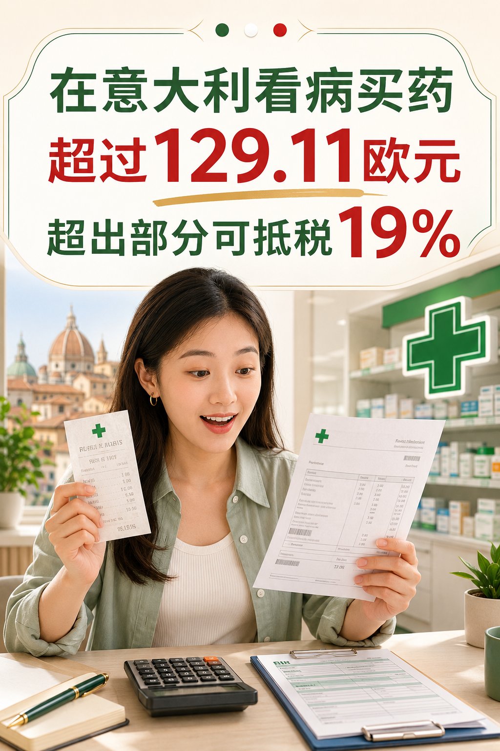 2026年在意大利看病买药，医疗费超过129.11欧元可抵税19%