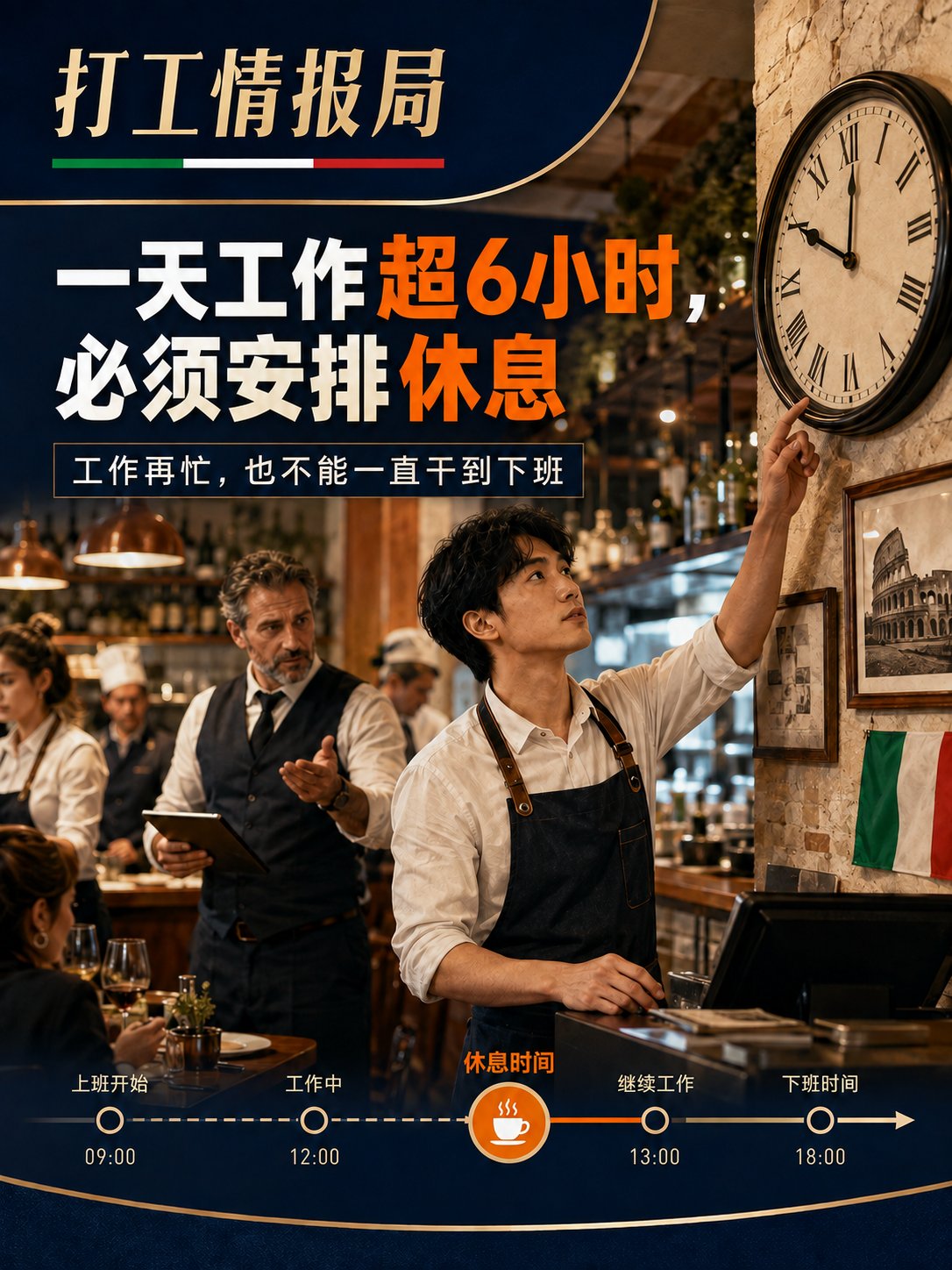 一天工作超6小时，必须安排休息