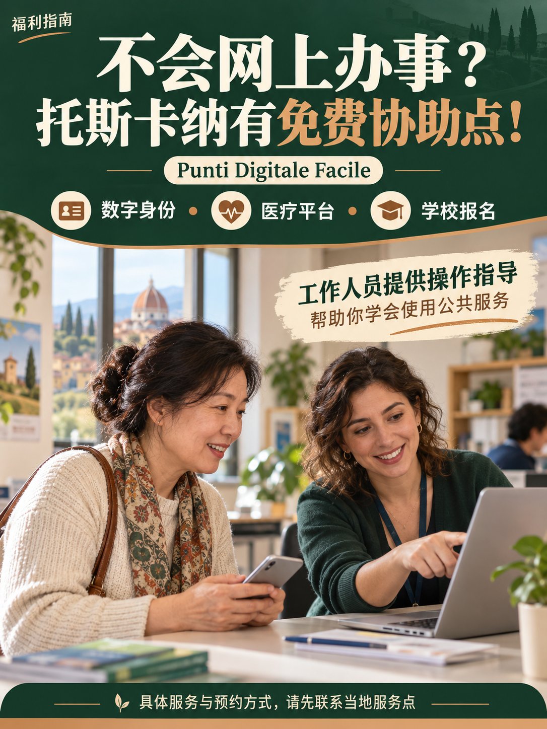 不会网上申请福利？托斯卡纳有免费协助点！