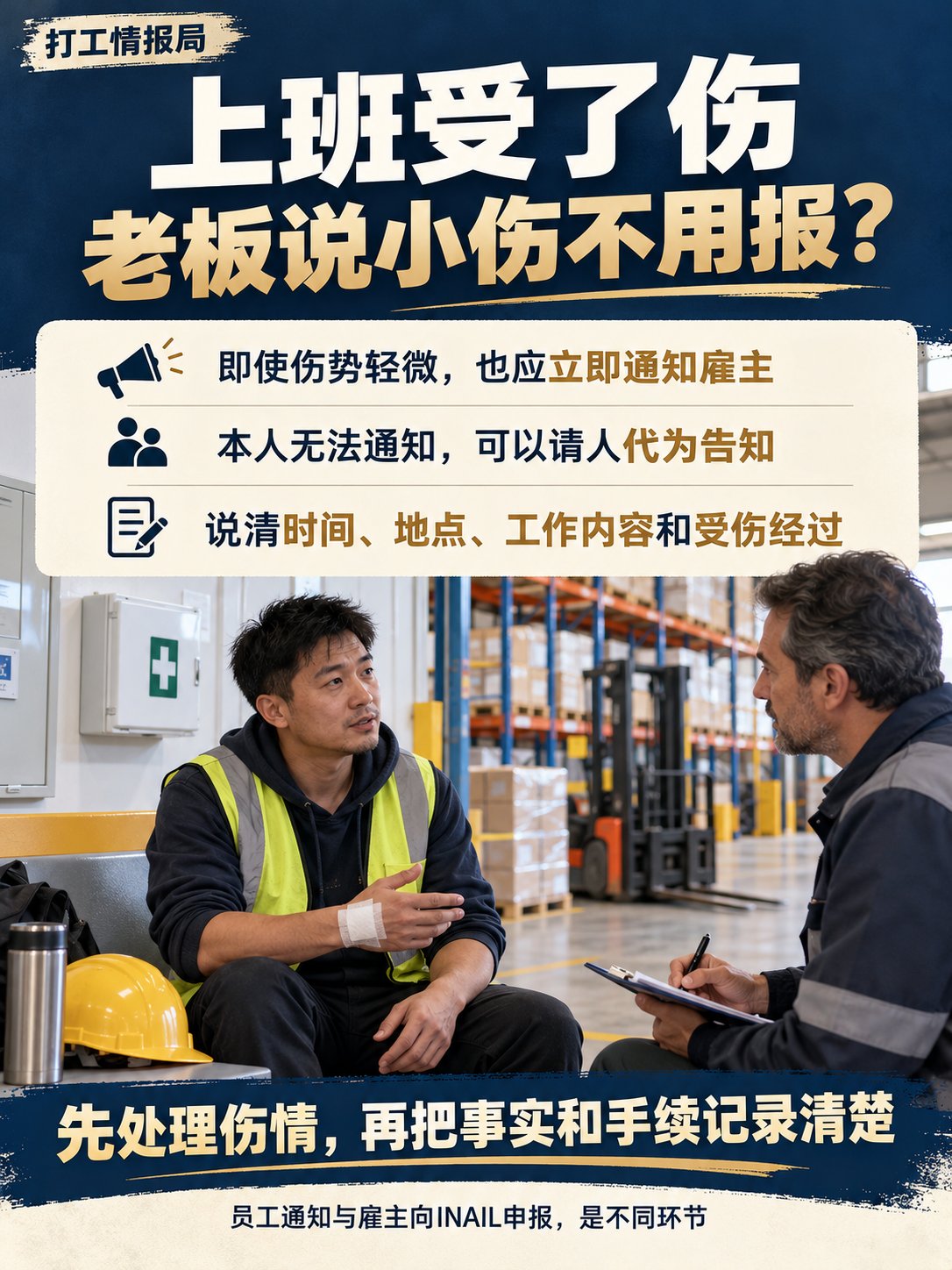 上班受了伤，老板说“小伤不用报”，怎么办？