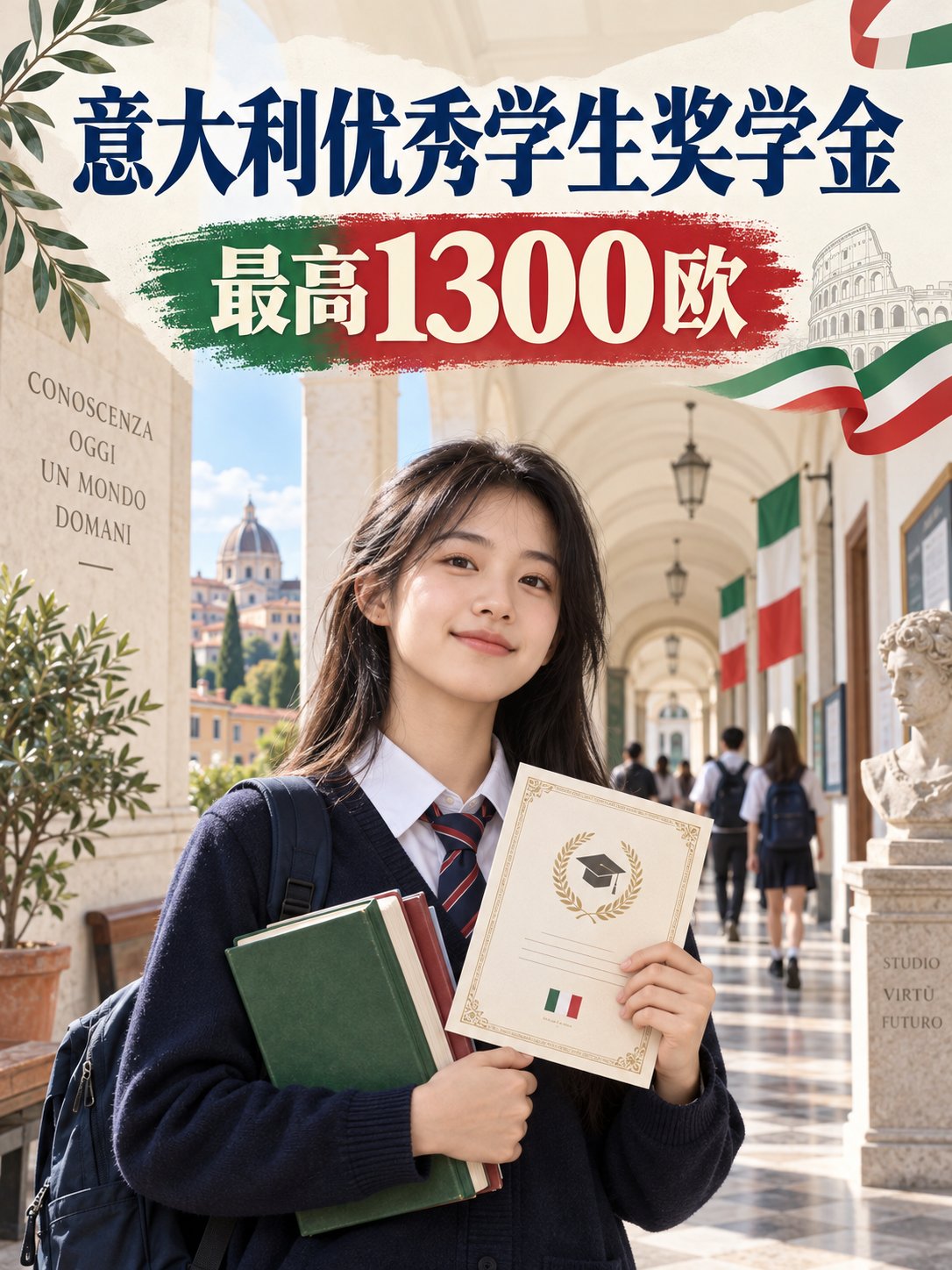 意大利优秀学生奖学金开放申请，最高1300欧