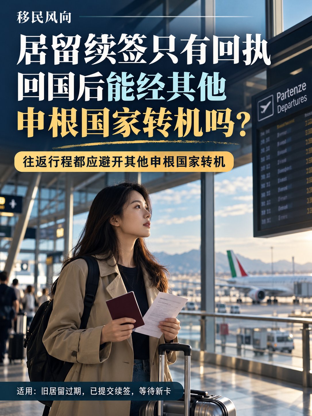 居留续签只有回执，回国后能经其他申根国家转机吗？