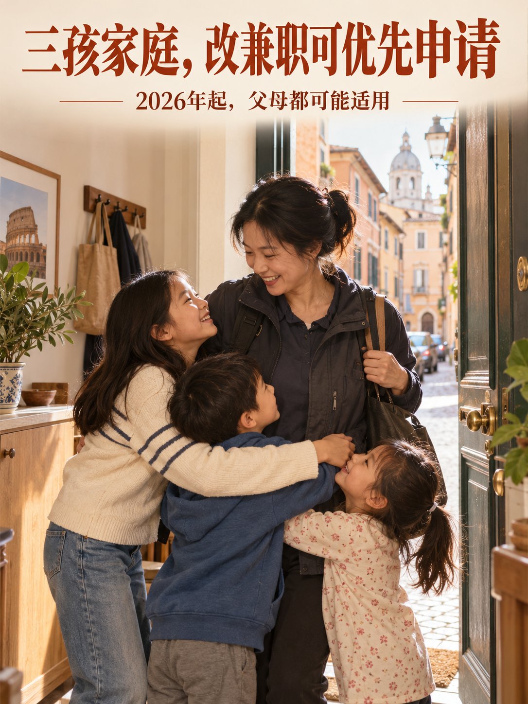 家有三个孩子，可以优先申请改兼职。2026年新规