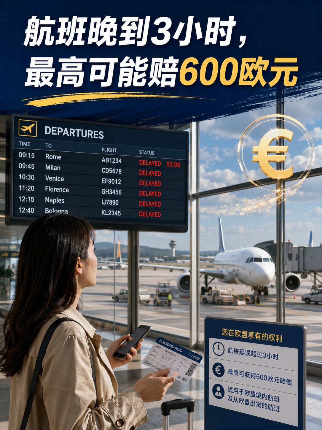 航班晚到3小时，航空公司可能要赔每人600欧元