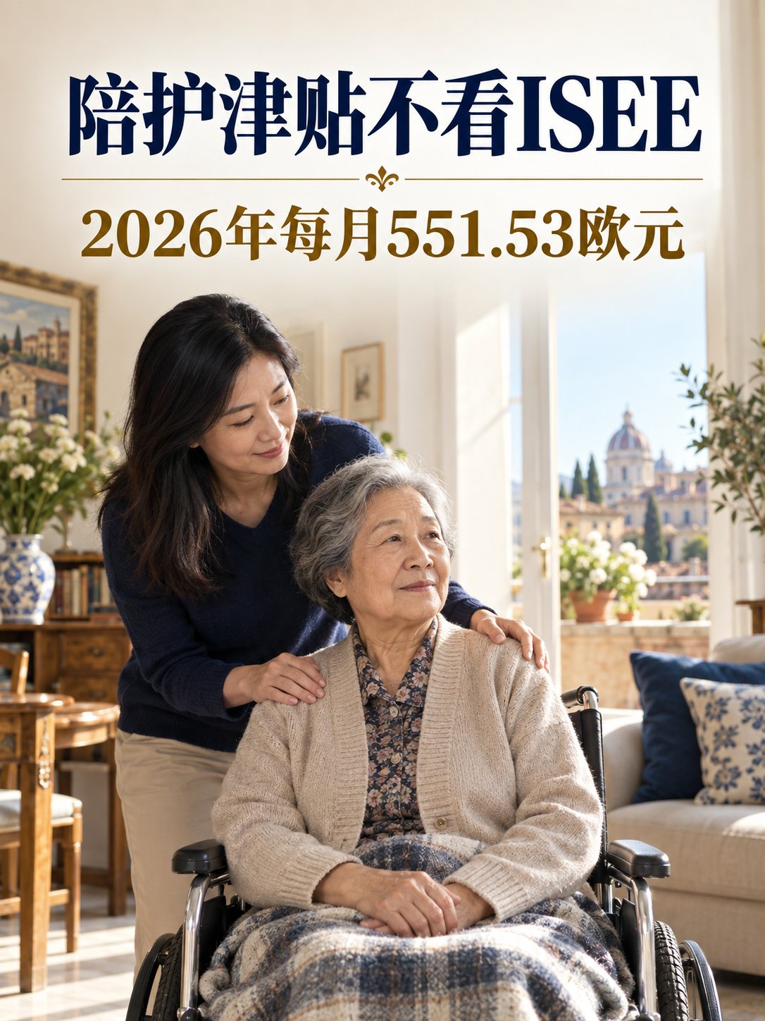 陪护津贴不看ISEE，2026年每月551.53欧元