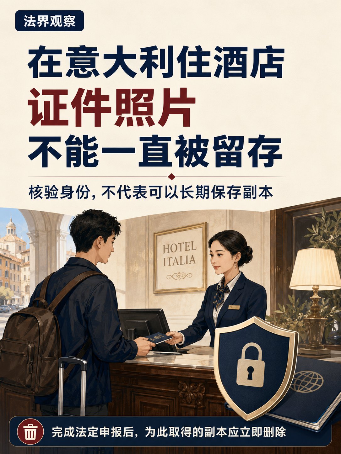 在意大利住酒店，证件照片不能一直被留存