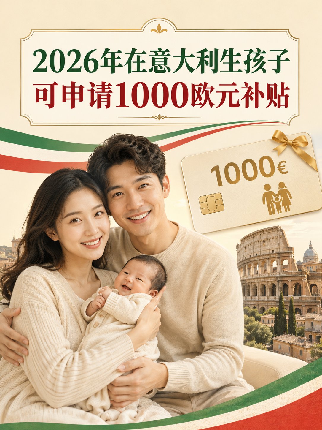2026年在意大利生孩子，可申请1000欧元补贴