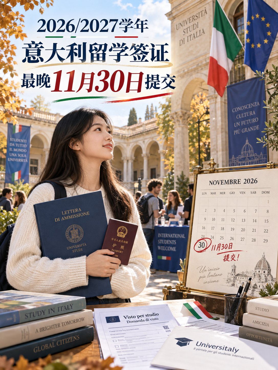2026年意大利留学签证，最晚11月30日提交