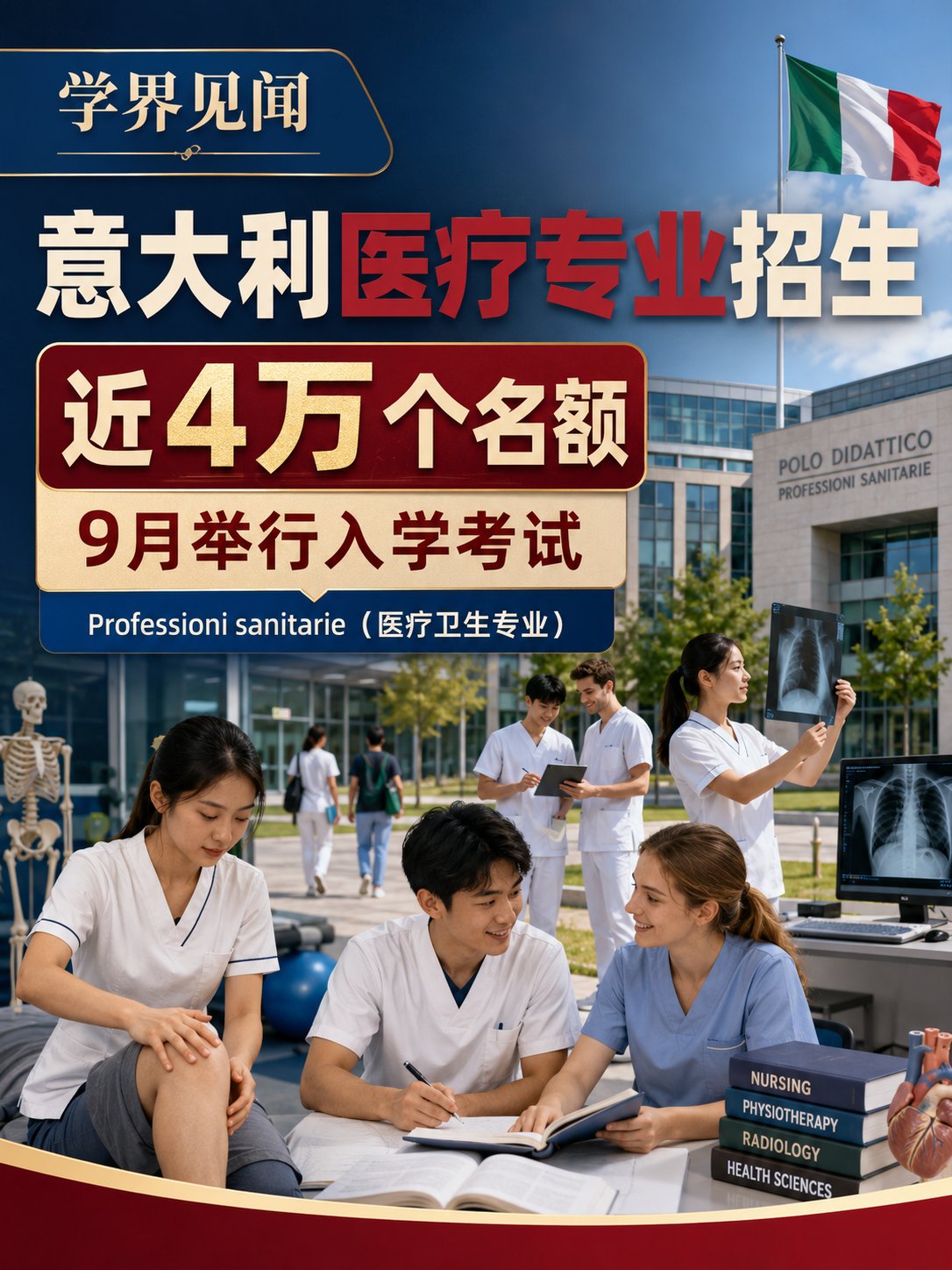 意大利医疗专业开放近4万个名额，入学考试定在9月
