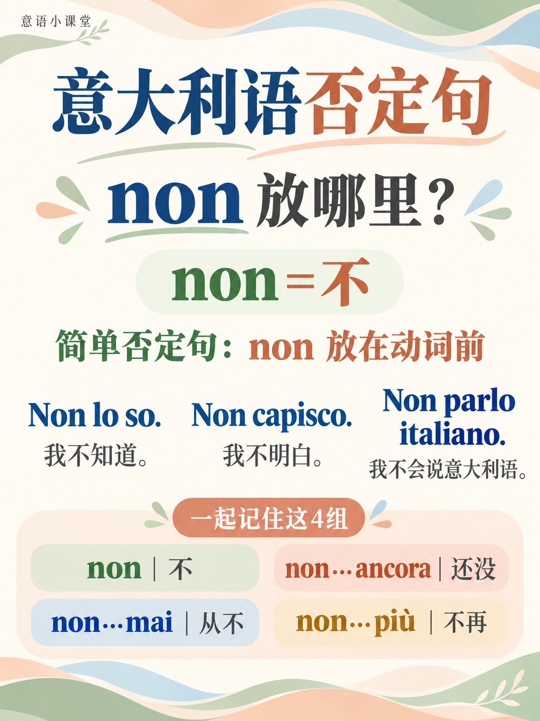 意大利语否定句：non 放哪里？这4种表达很常用！