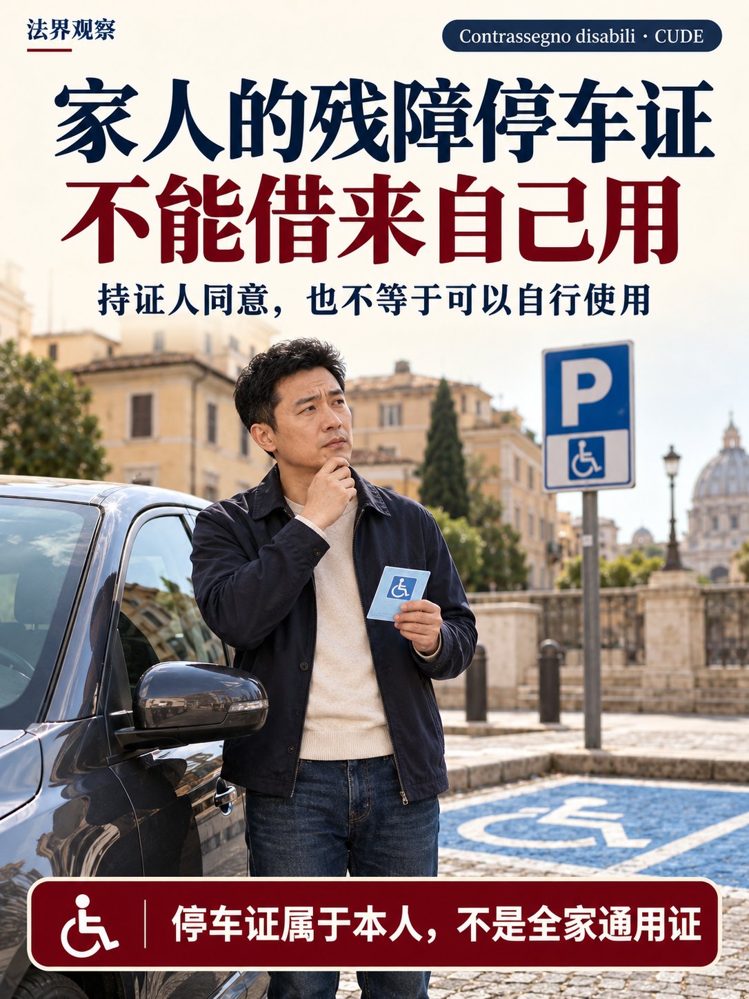 借用家人的残障停车证，自己去停车，也可能被罚！