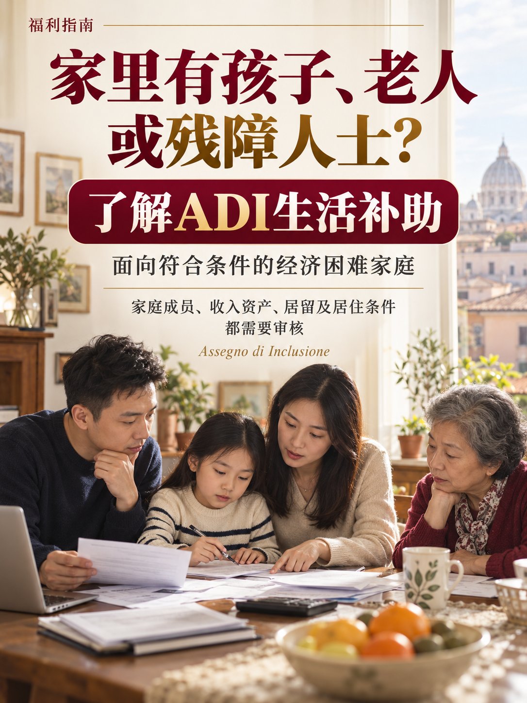 家里有孩子、老人或残障人士，能申请ADI生活补助吗？