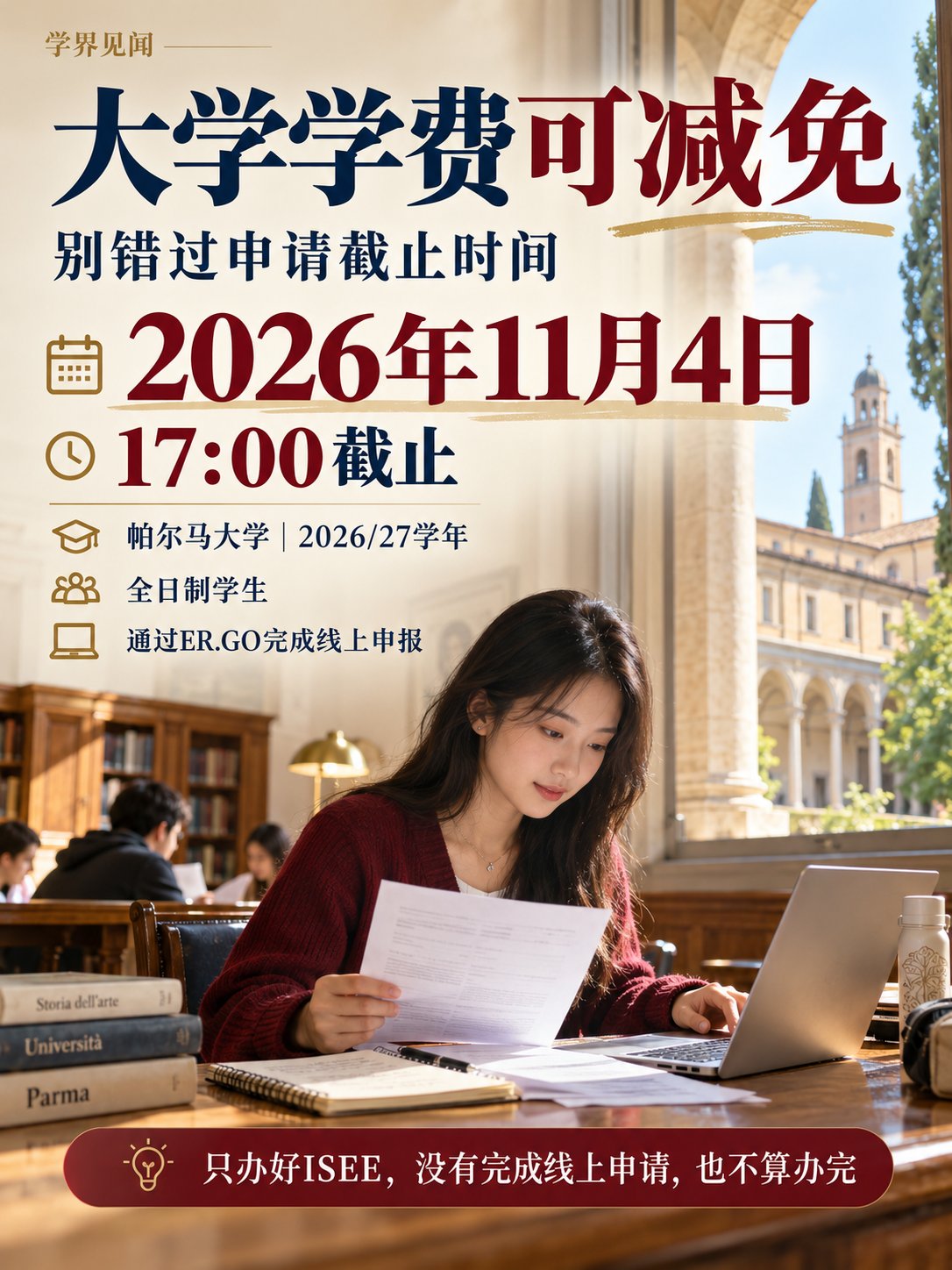大学学费可以减免，11月4日17点前别漏申请！