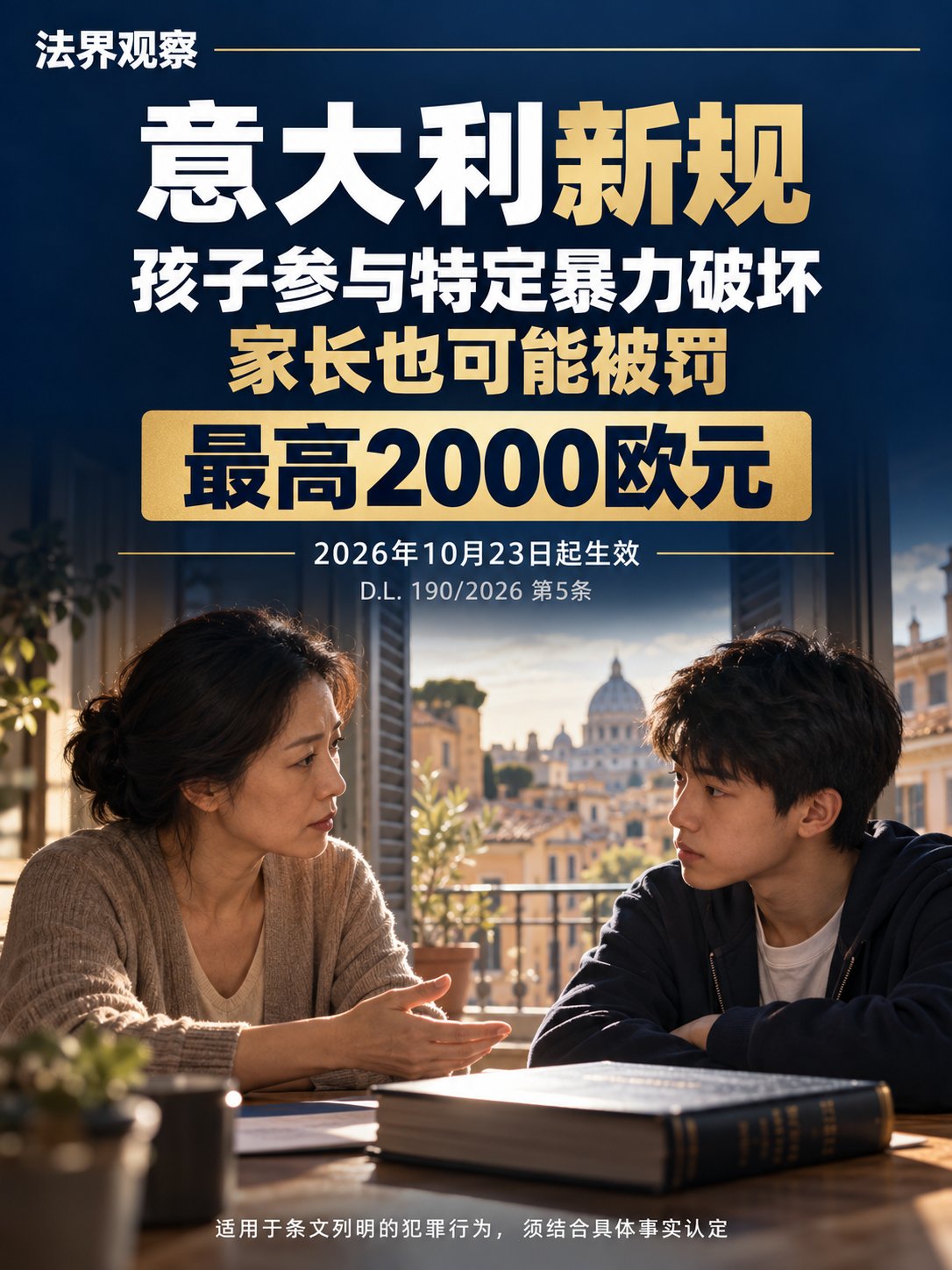 意大利新规：孩子参与特定暴力破坏，家长最高可罚2000欧