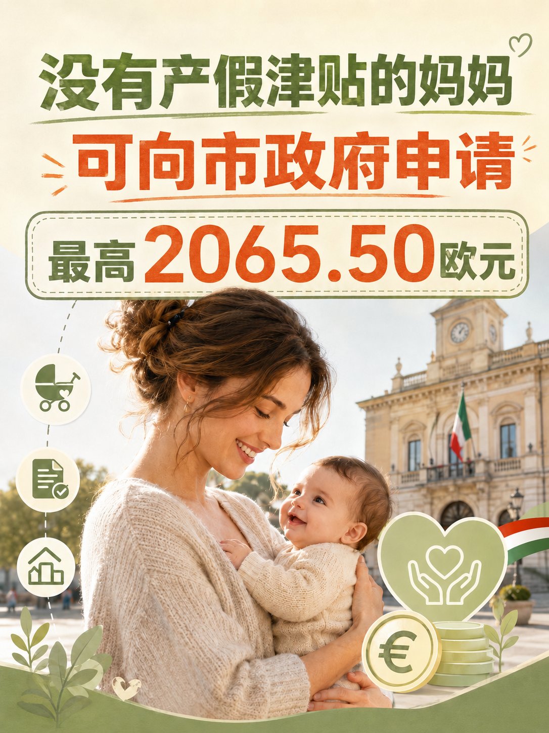 没有产假津贴的妈妈，可向市政府申请2065.50欧元
