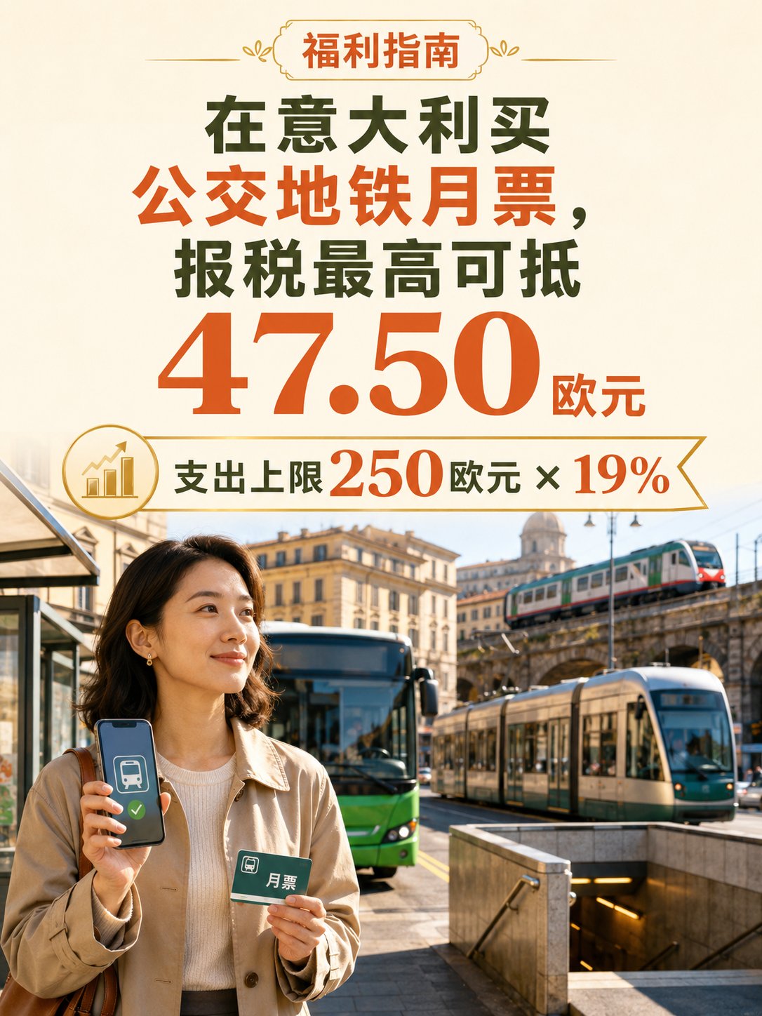 在意大利买公交地铁月票，报税最高可抵47.50欧元