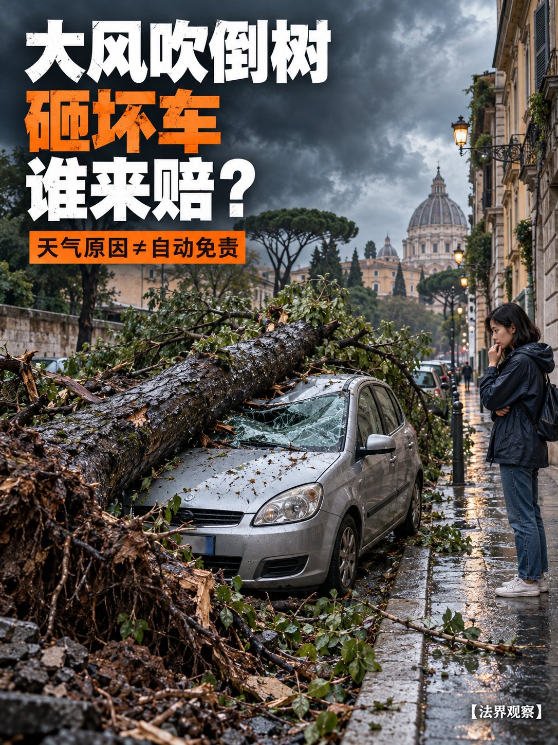 大风吹倒树砸坏车，一句“天气原因”就能不赔？