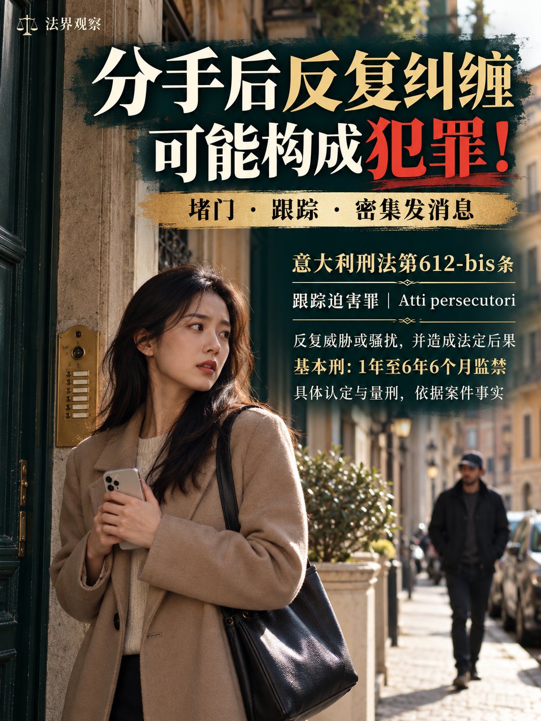 分手后反复堵门、跟踪、发消息，可能构成犯罪！