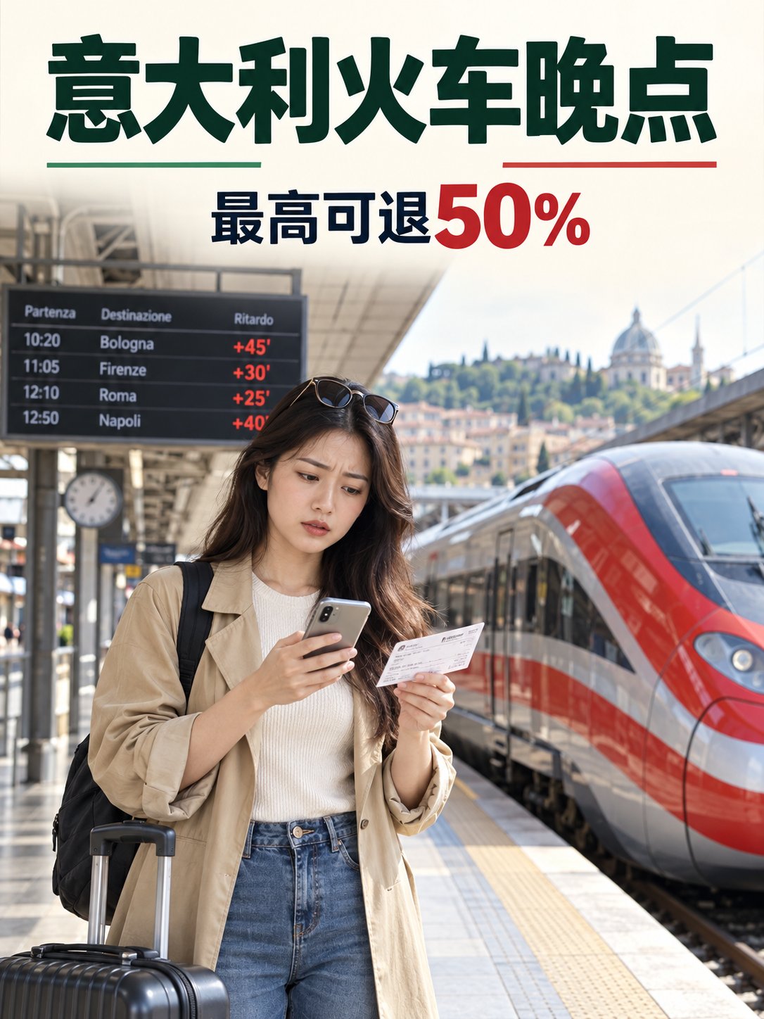 意大利火车晚点，最高可退50%