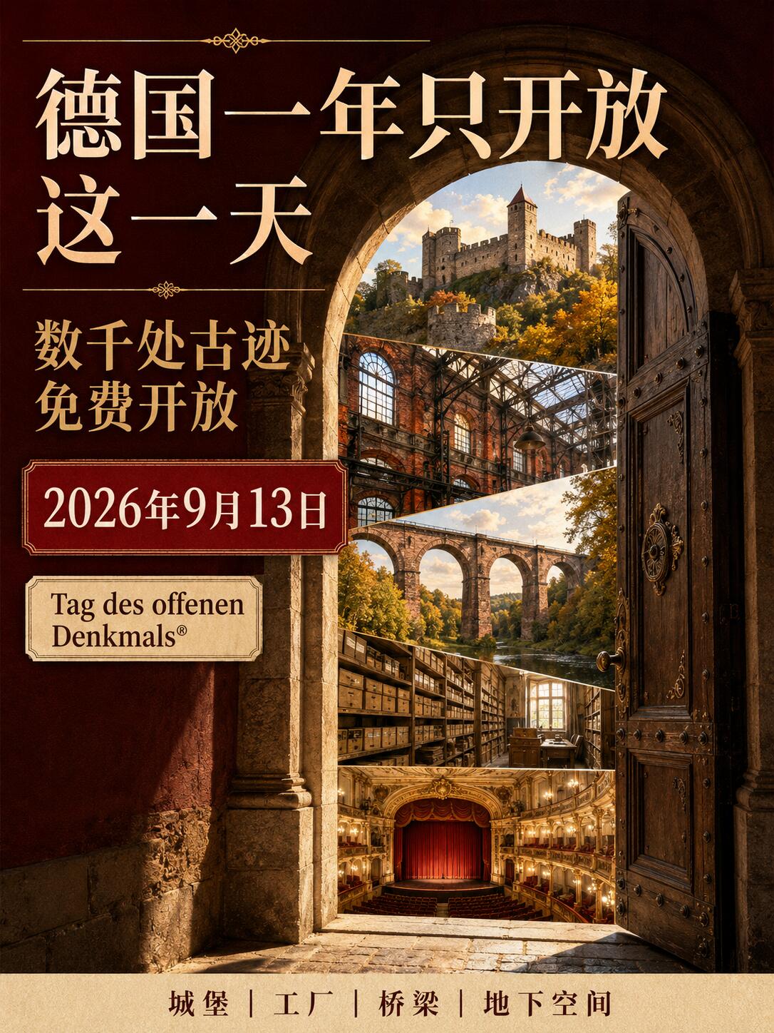 德国隐藏玩法｜2026古迹日5000+地点免费开放，今年特别值得看桥、车站和水厂