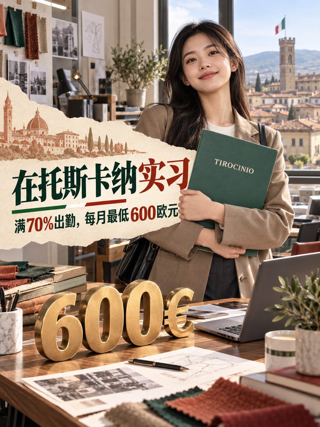 在托斯卡纳实习，满出勤每月最低600欧元