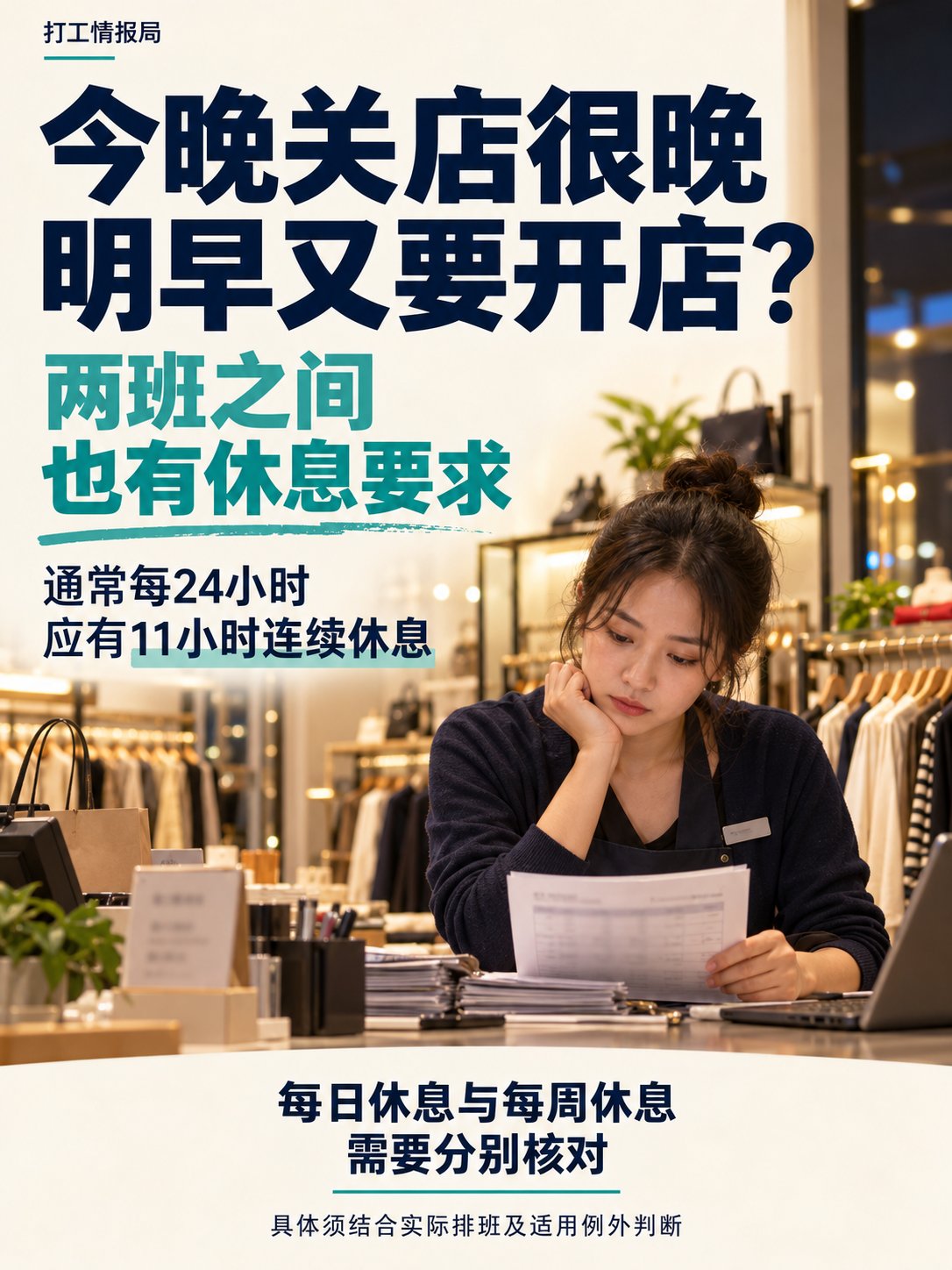 今晚关店很晚，明早又要开店：两班之间也有休息要求！