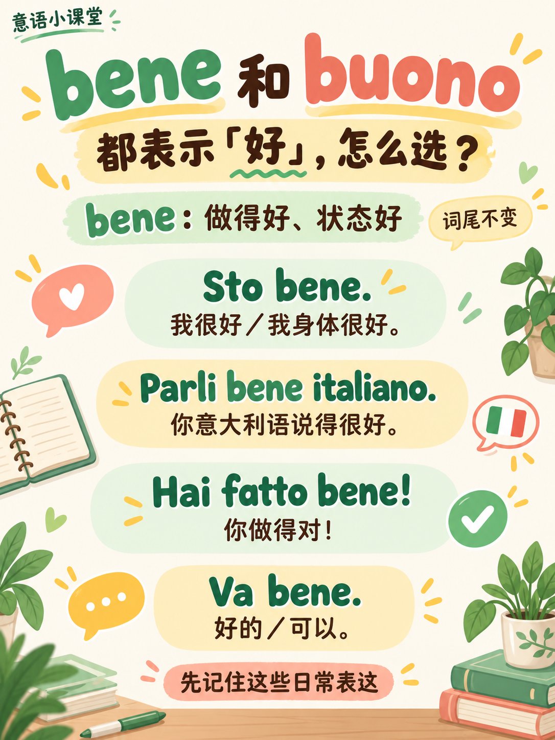 bene和buono都能表示“好”，到底怎么选？