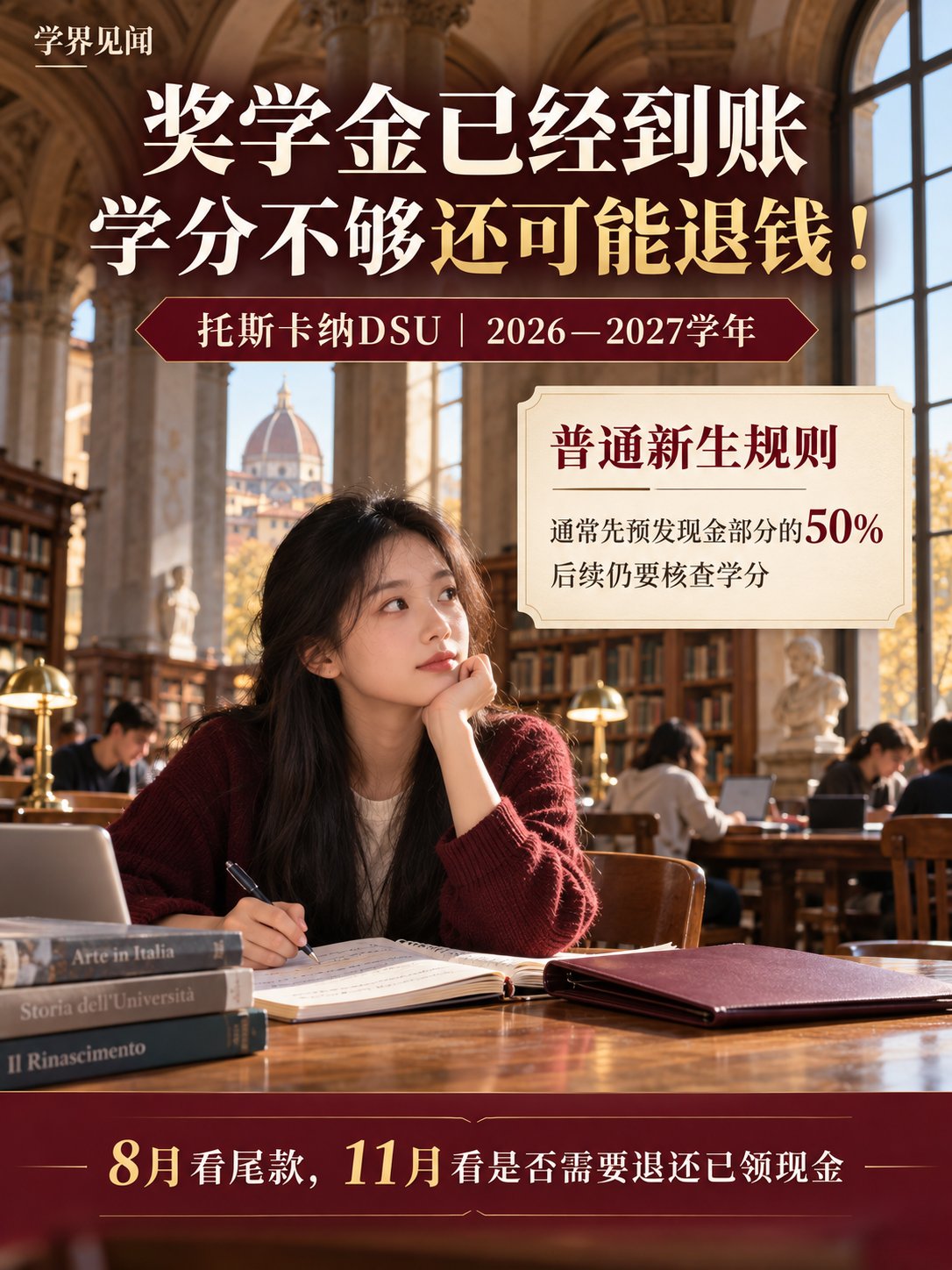 奖学金已经到账，学分不够还可能要退钱！