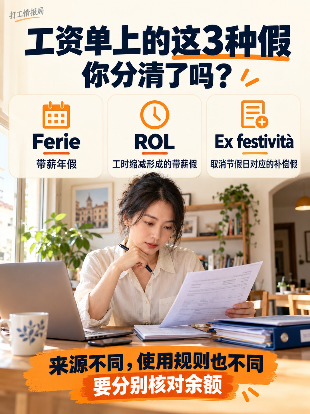 工资单上的Ferie、ROL、Ex festività，都是年假吗？