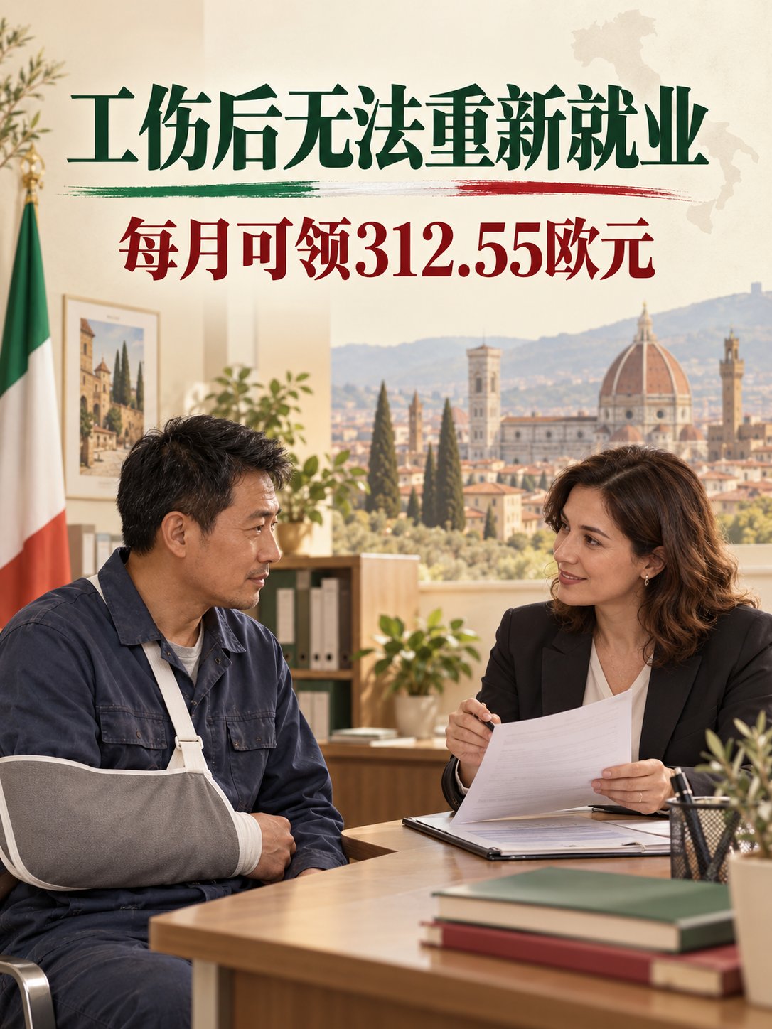 工伤后无法重新就业，INAIL每月还能补助312.55欧元