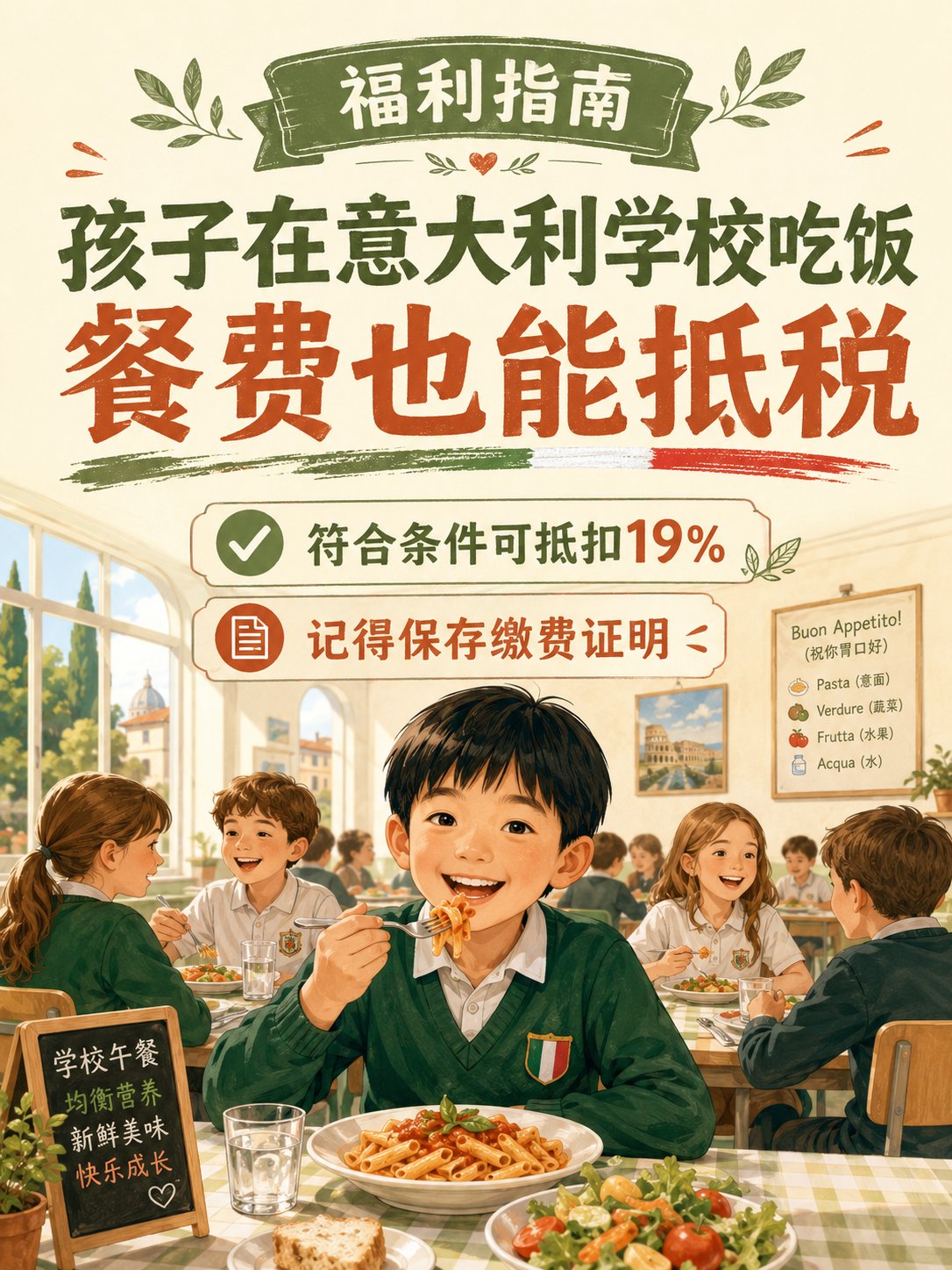 孩子在意大利学校吃饭，餐费也能抵税