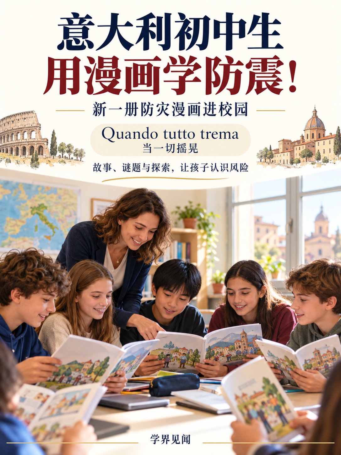 意大利初中生用漫画学防震，新一册进校园！