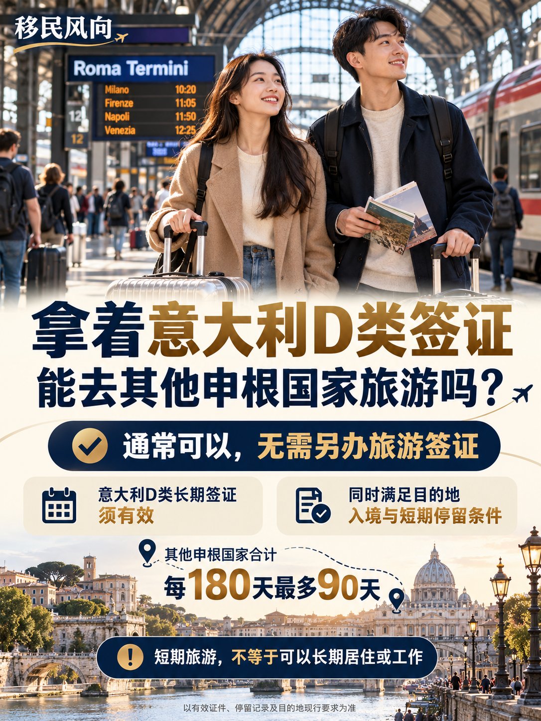 拿着意大利D类签证，可以去其他申根国家旅游吗？