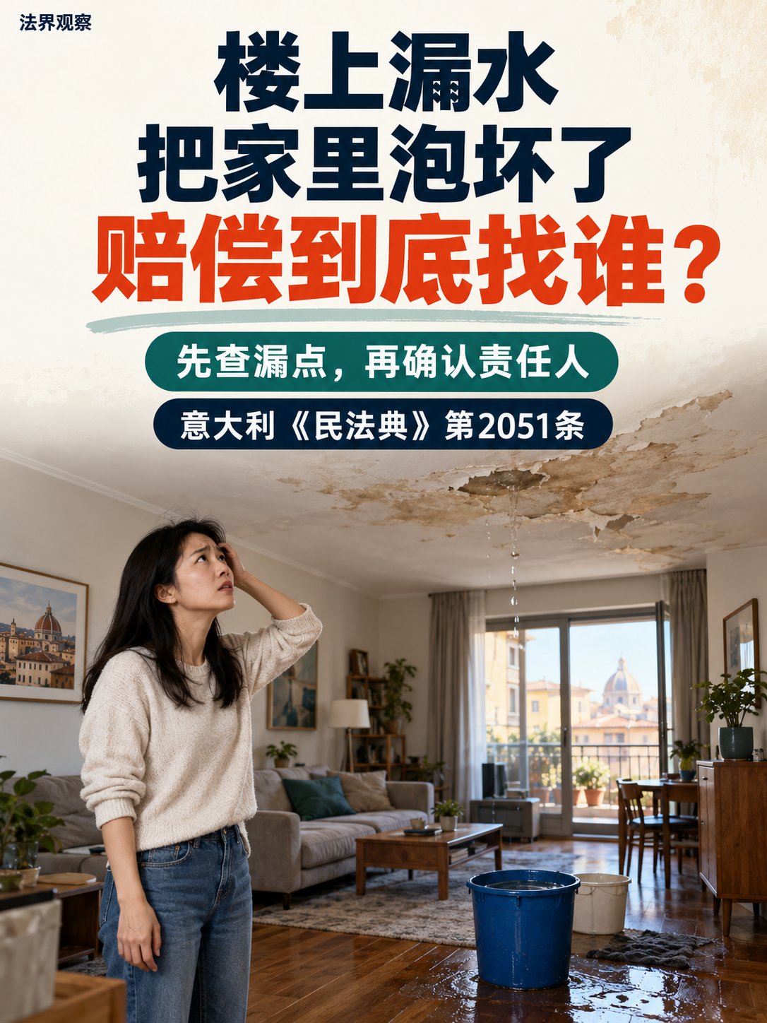 楼上漏水把家里泡坏了，赔偿到底找谁？