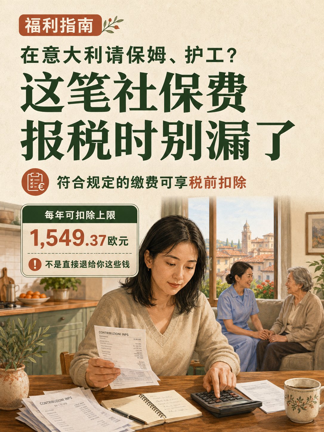 在意大利请保姆、护工？这笔社保费报税时别漏了