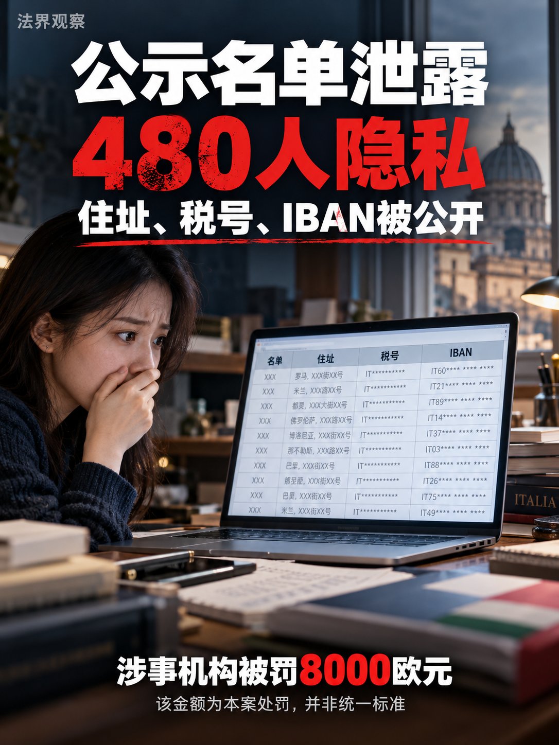 意大利公示名单泄露480人隐私：住址、税号和IBAN全被公开！