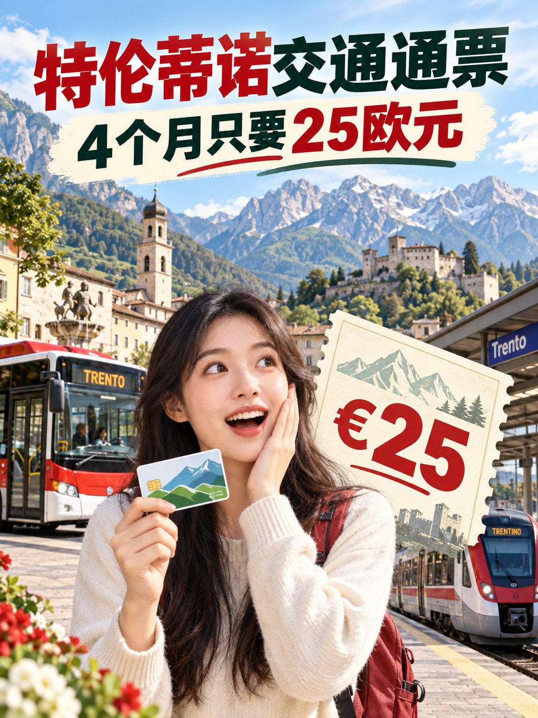 特伦蒂诺公交火车通票，4个月只要25欧元