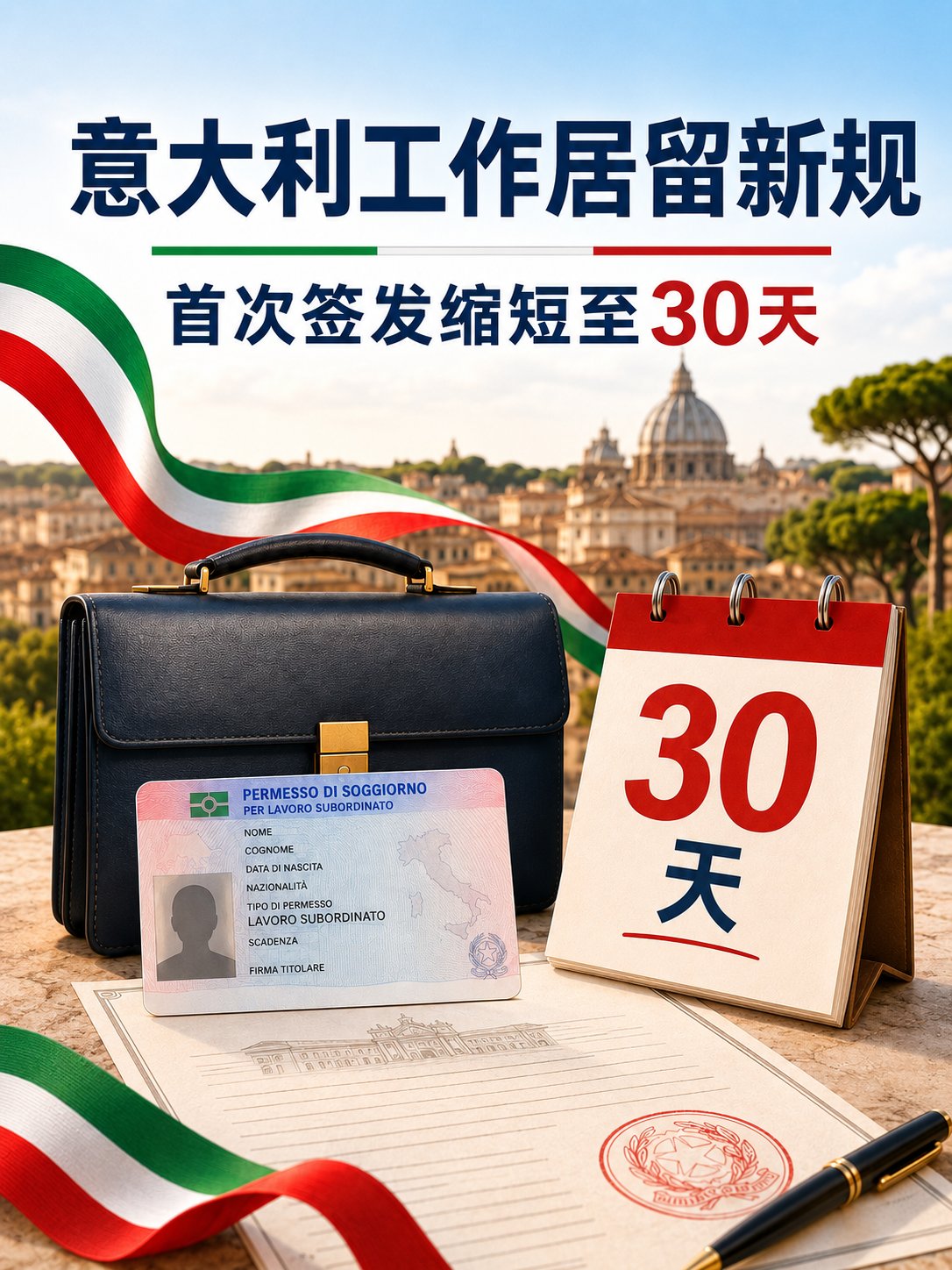 意大利工作居留新规生效：首次签发期限缩短至30天