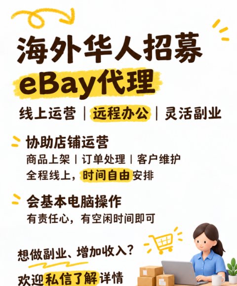 【全西班牙】招聘eBay代理（线上远程，自由安排时间）