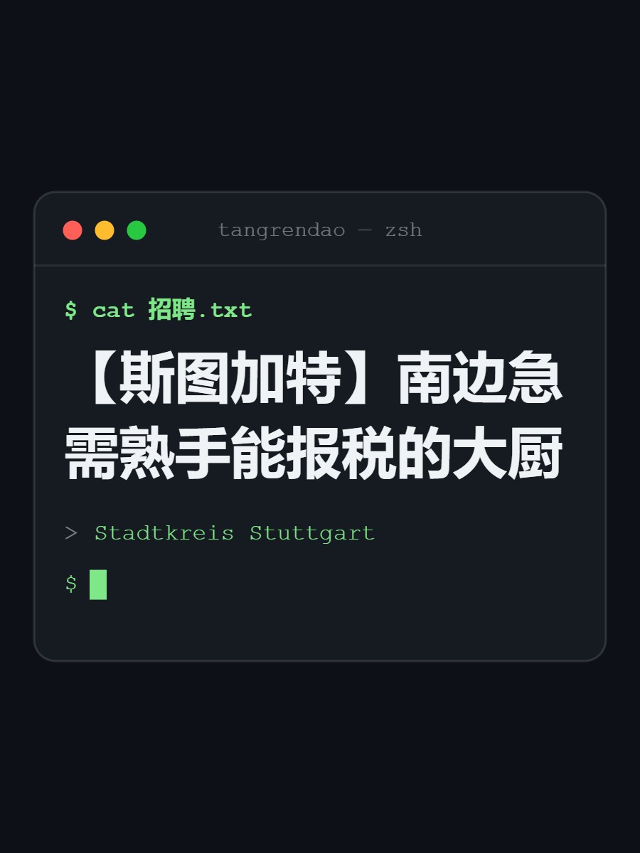 【斯图加特】南边急需熟手能报税的大厨