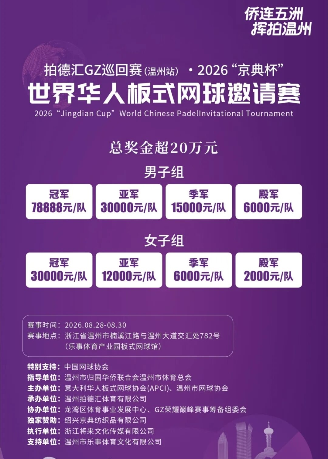 四海侨胞齐聚温州！20 万奖金加持，世界华人板式网球邀请赛蓄势开赛