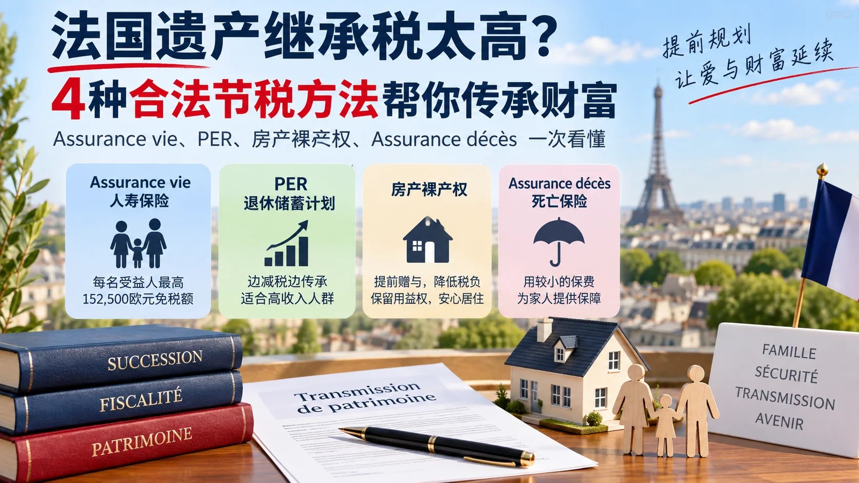 法国遗产继承税太高？4种合法节税方法：人寿保险、退休储蓄、房产裸产权一次看懂