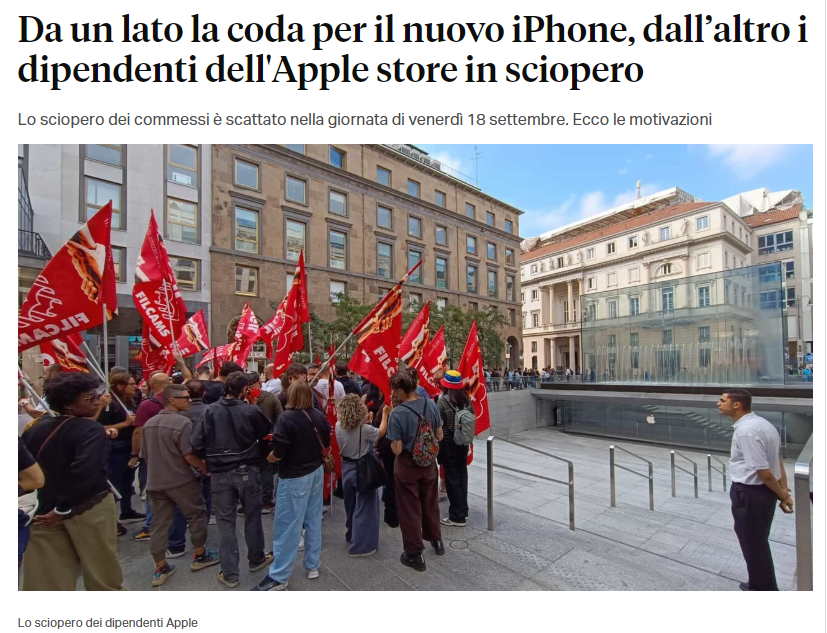 iPhone 18 Pro上市当天，米兰苹果店外排队与罢工同时上演